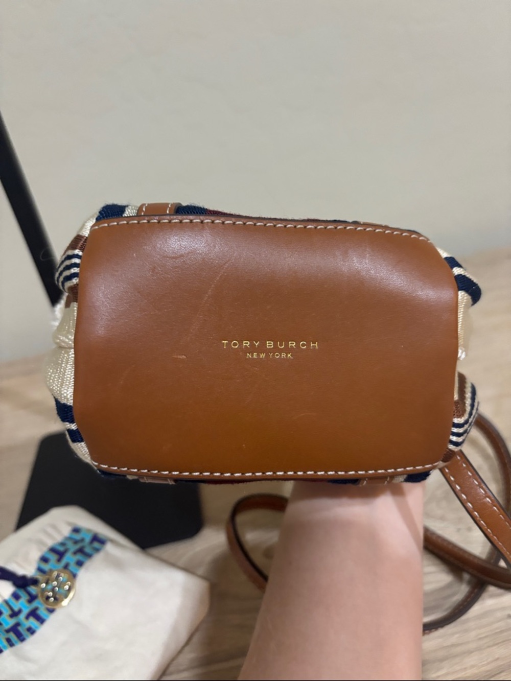 Tory Burch Perry Striped Canvas Mini Tote Crossbody Bag - Picture 5 of 6